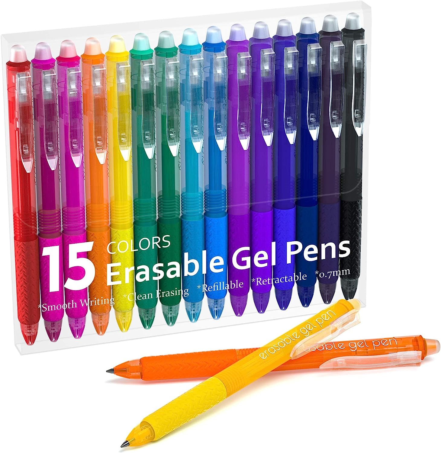 Erasable Gel Pens, 15 Colors Lineon Retractable Erasable Pens Clicker, Fine Point, Make Mistakes Disappear, Assorted Color Inks for Drawing Writing Planner and Crossword Puzzles 