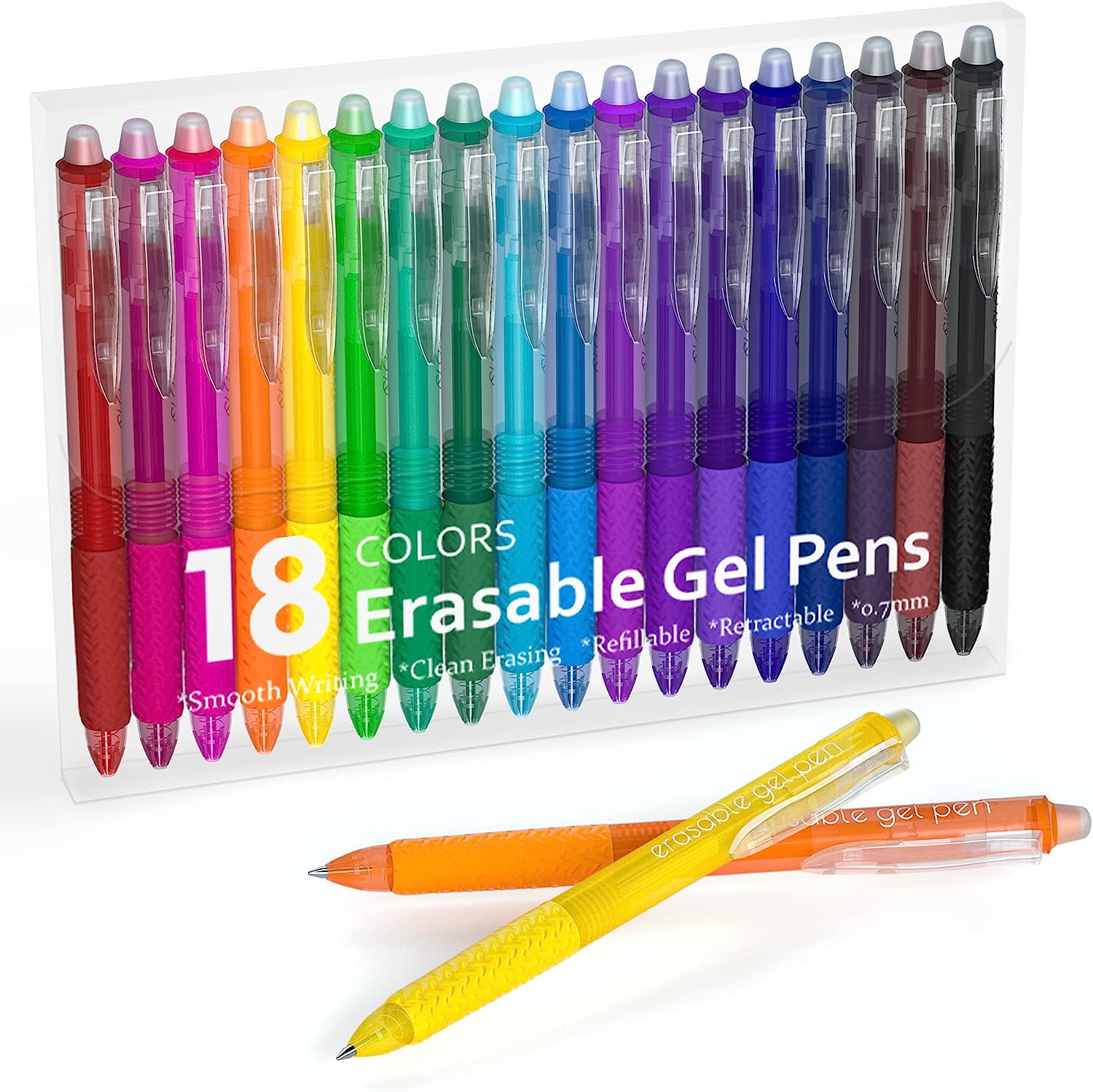 Lineon Erasable Gel Pens, 18 Colors Retractable Erasable Pens Clicker, Fine Point, Make Mistakes Disappear, Assorted Color Inks for Drawing Writing Planner and Crossword Puzzles